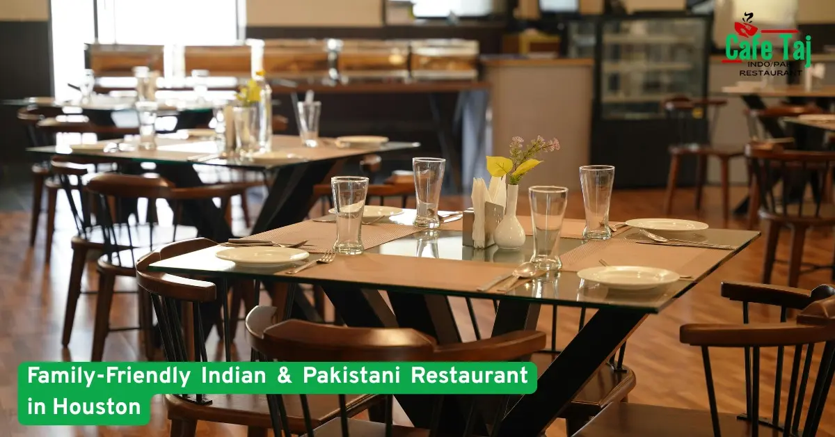 Family friendly Indian and Pakistani restaurant dining area with neatly set tables creating a warm welcoming atmosphere for guests